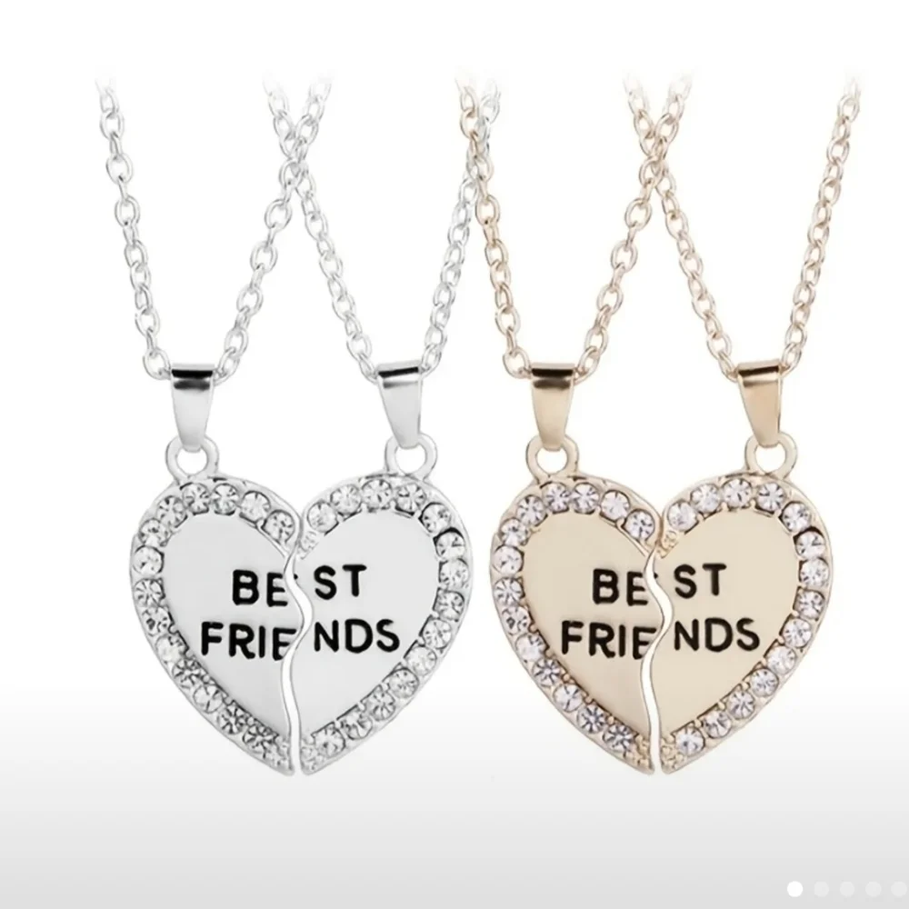 New 2pcs Girls Elegant Heart Shaped BFF Pendant Necklace, T5B3B